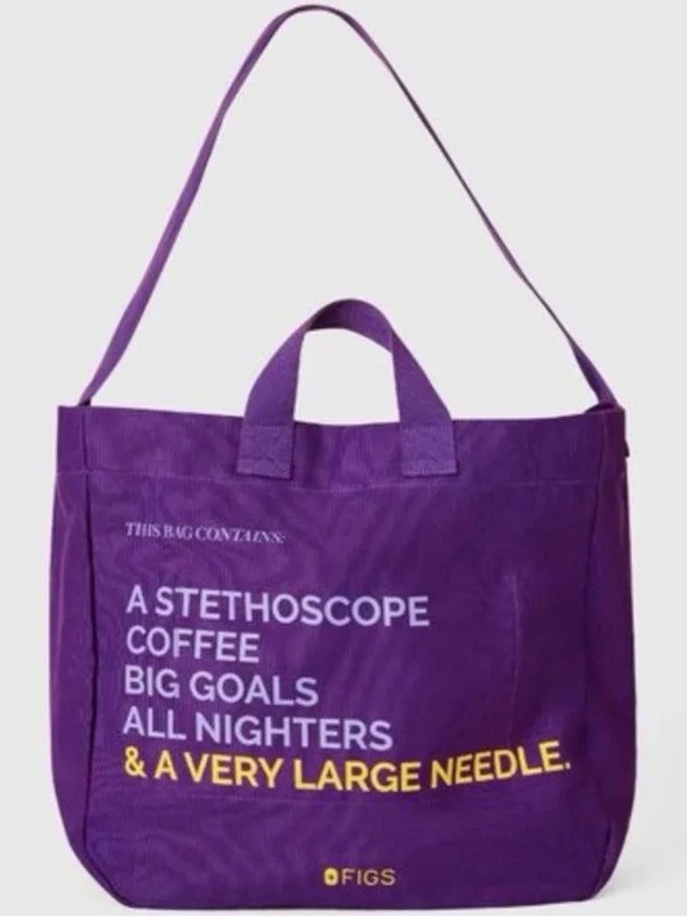Figs Purple Tote Bag with Shoulder Strap and Top Handles